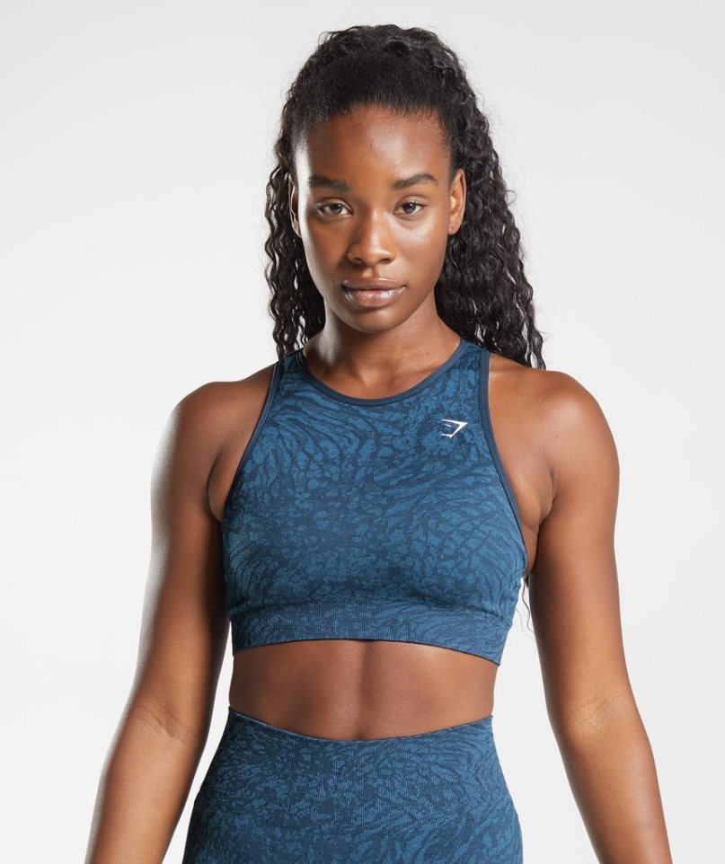 Women's Gymshark Adapt Animal Seamless Sports Bra Navy | CA 501NA6